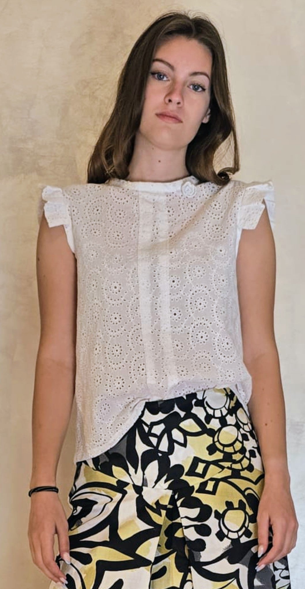 Blusa Goccia in sangallo bianco