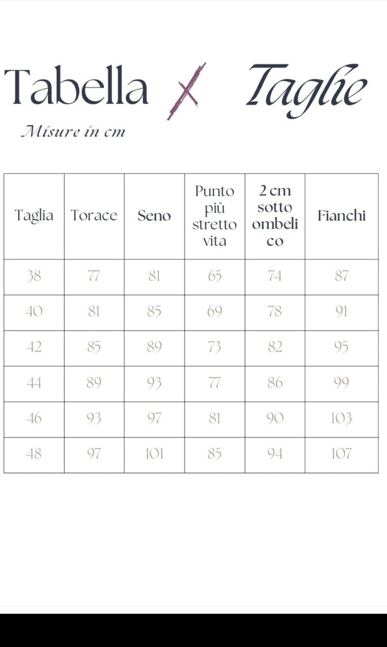 Tabella taglie di Erresse Sartoria