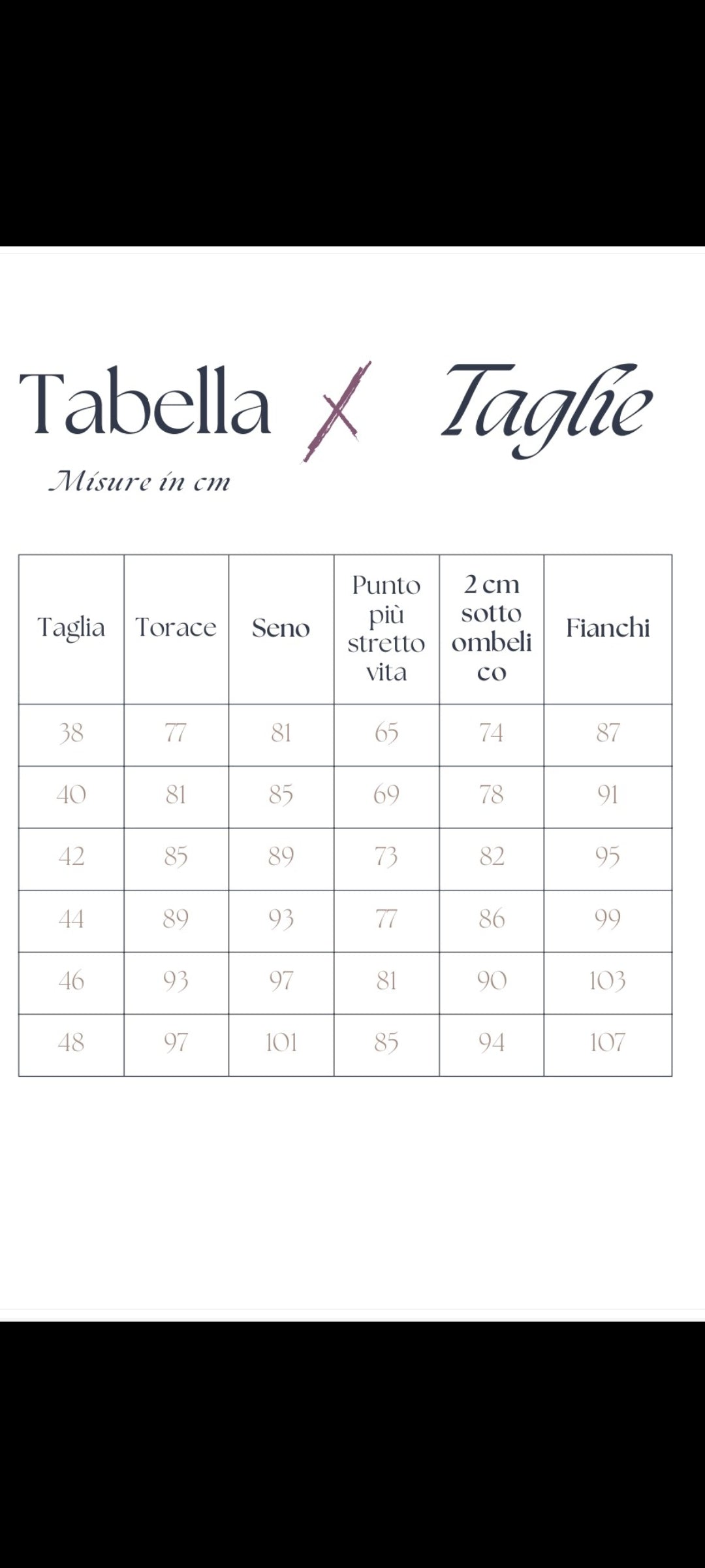Tabella taglie - Erresse Sartoria