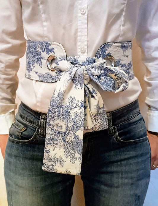 Cintura Liberty in toile de jouy. Vista frontale 