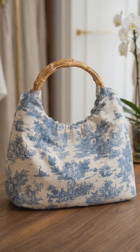 video della borsa Portofino in tessuto Toile de Jouy