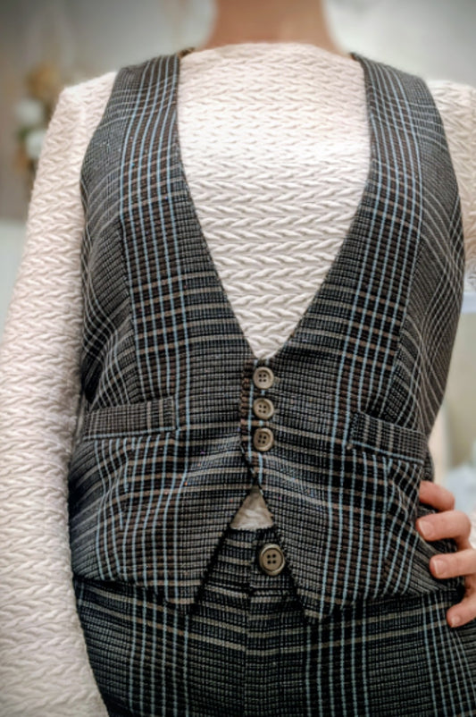 Gilet classico donna a quadri con lurex, linea sartoriale