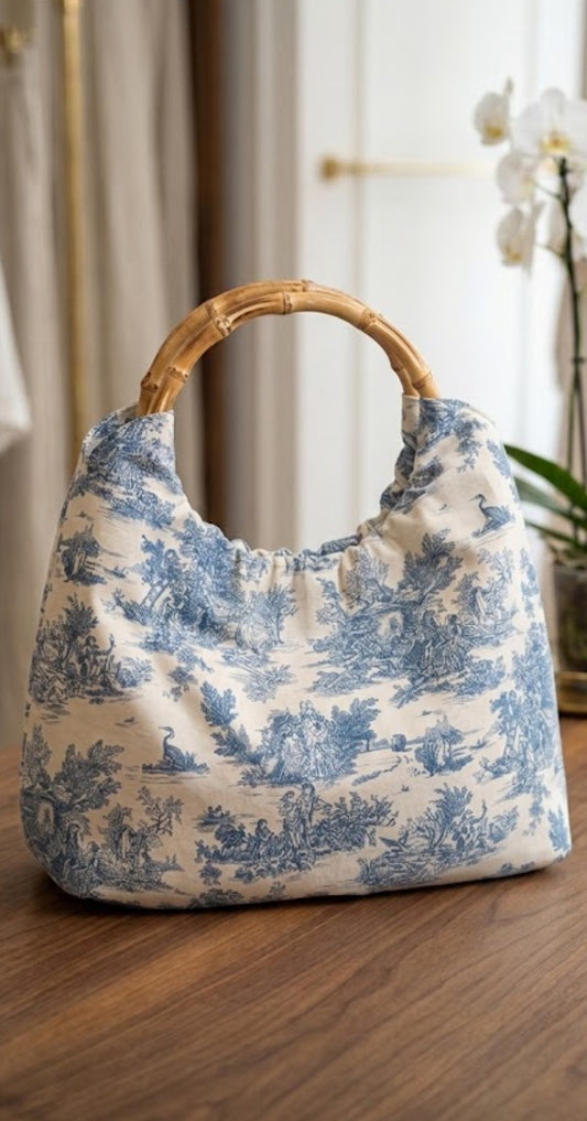 Borsa Portofino in tessuto Toile  de Jouy - vista frontale - Erresse Sartoria