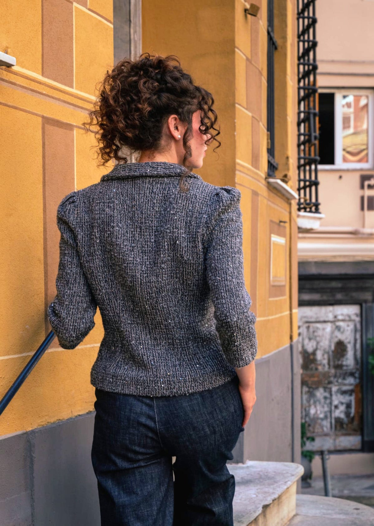 Giacca Bon Ton  in Tweed di pura lana con Maniche a Sbuffo