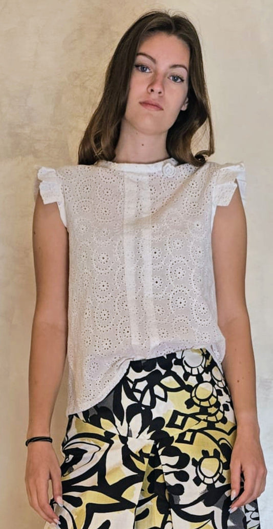 Blusa Goccia in sangallo bianco