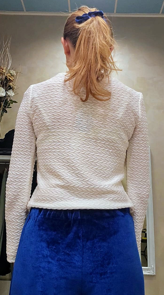 Maglia basica Cristina in tessuto bianco avorio lavorato