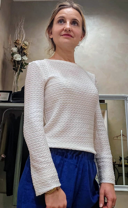Maglia basica Cristina in tessuto bianco avorio lavorato