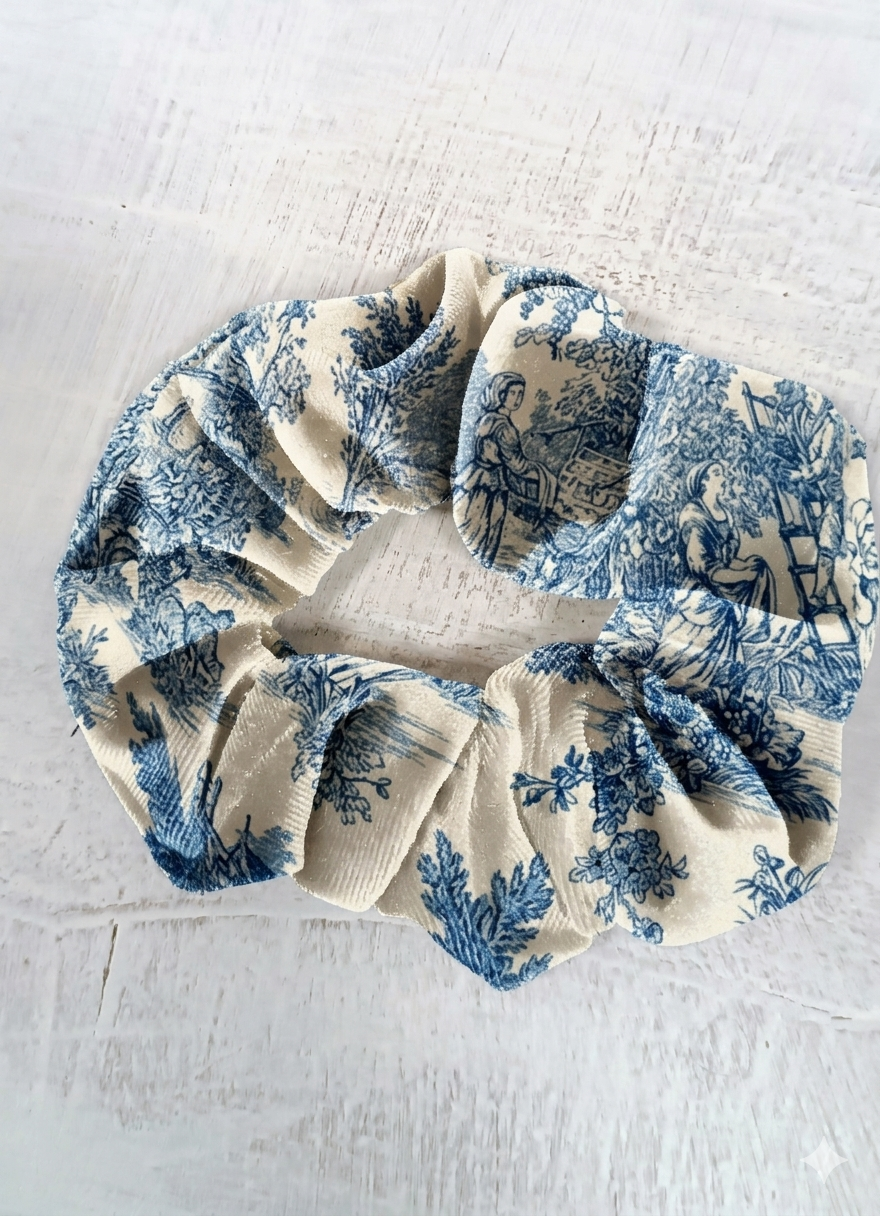 scrunchies in cotone francese fantasia Toile de Jouy - Erresse  Sartoria