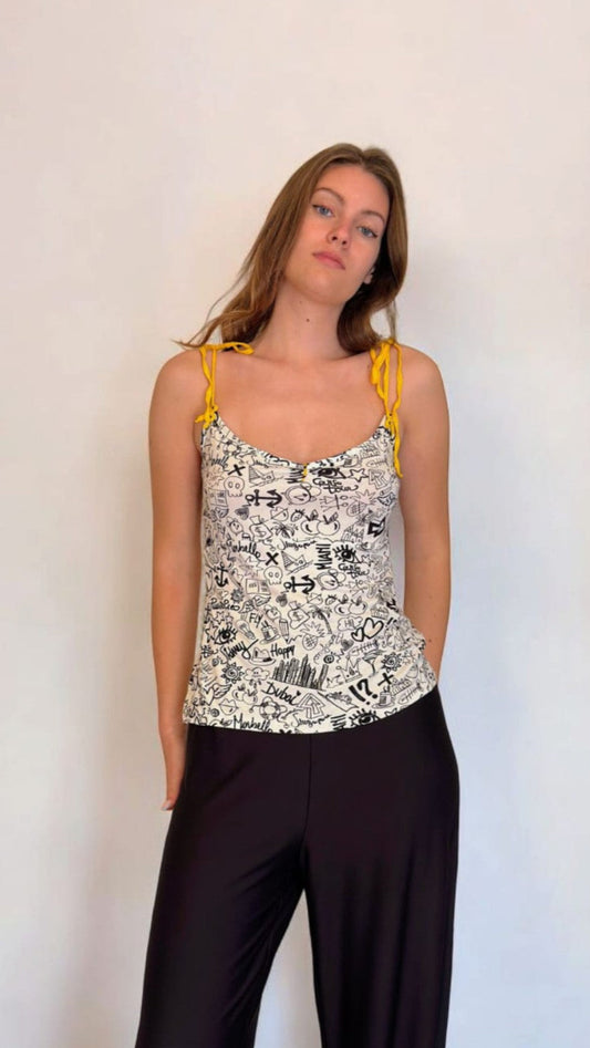 Top Cuore in maglina di viscosa con spalline realizzate all'uncinetto